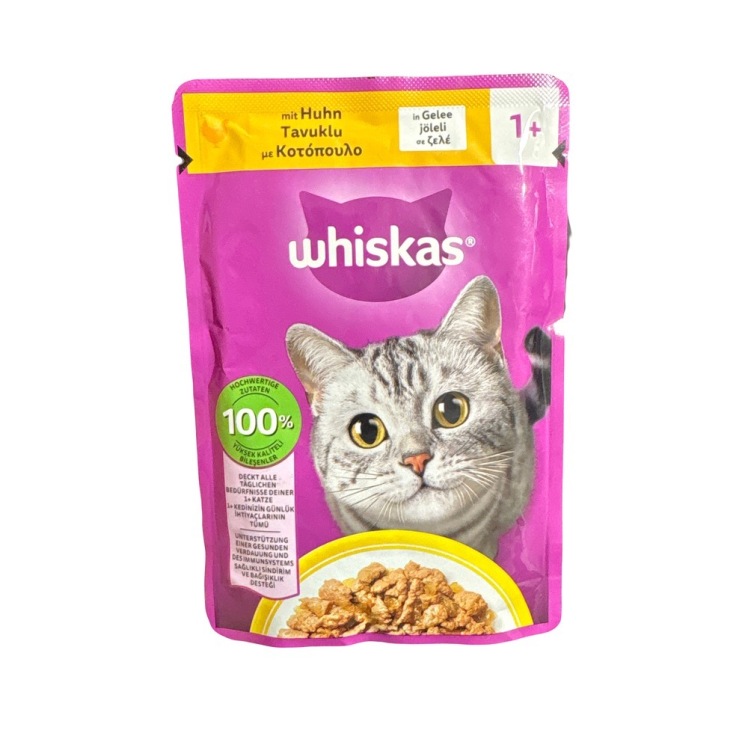 غذای پوچ گربه بالغ با طعم مرغ در ژله ویسکاس (Whiskas Pouch Tavuklu In Jelly) وزن 85 گرم