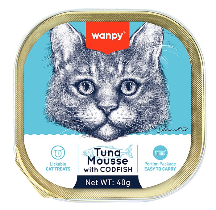 ووم گربه ونپی با طعم تن و ماهی کاد WANPY Tuna & Codfish Mousse For Cat وزن 40 گرم
