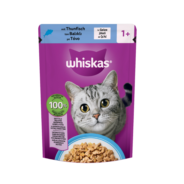  پوچ گربه ویسکاس با طعم ماهی تن در ژله Whiskas With Tuna in Jelly وزن 85 گرم