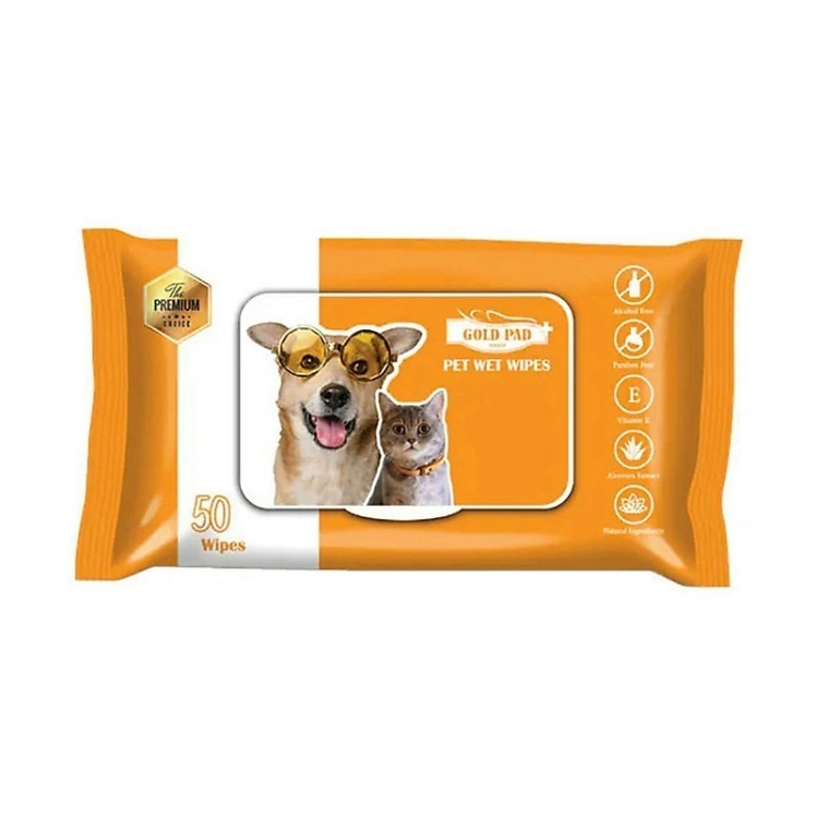 دستمال مرطوب سگ و گربه گلد پد حاوی آلوئه‌ورا و بابونه GoldPad Wet Wipes بسته ۵۰ عددی
