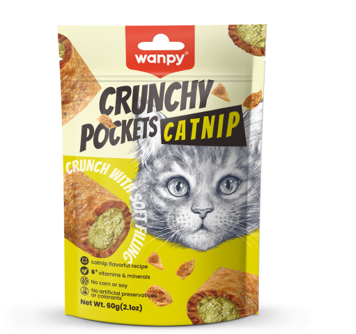 تشویقی گربه ونپی با طعم کت نیپ و مرغ Wanpy Crunchy Pockets وزن 60 گرم