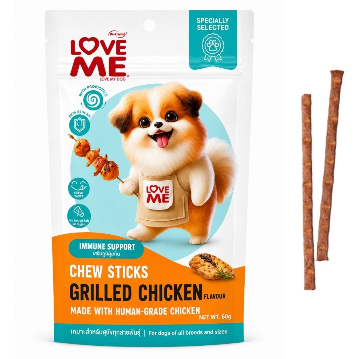  تشویقی سگ لاومی طعم مرغ گریل شده Love Me Grilled Chicken وزن 60 گرم 