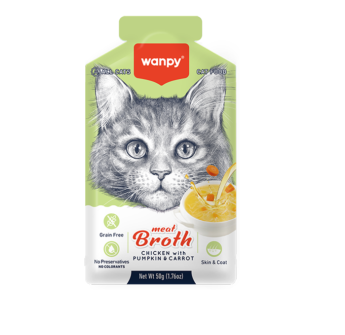  سوپ گربه ونپی با مرغ، کدو حلوایی و هویج WANPY Meat Broth Chicken With Pumpkin & Carrot وزن 50 گرم 