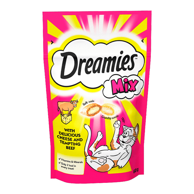  تشویقی گربه دریمیز با طعم گوشت و پنیر Dreamies Cat Snack with Cheese & Beef وزن 60 گرم 