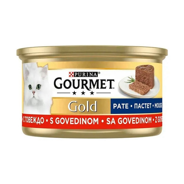 کنسرو غذای گربه گورمت گلد پته با طعم گوشت گاو Gourmet Gold Pâté وزن 85 گرم