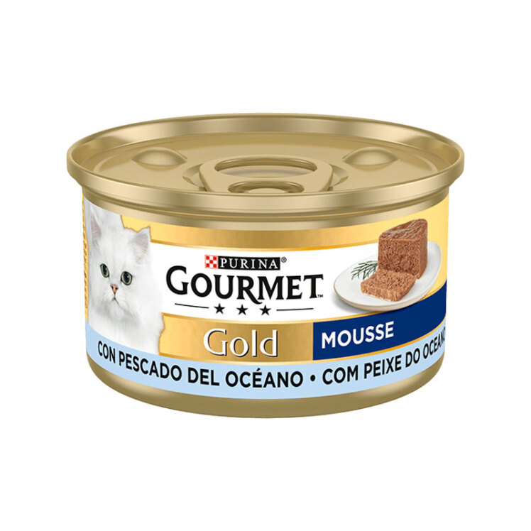 کنسرو غذای گربه گورمت موس با طعم ماهی اقیانوسی Gourmet Gold Mousse وزن 85 گرم
