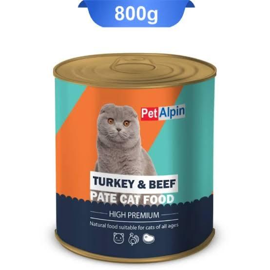  کنسرو گربه پت آلپین پته طعم بوقلمون و گوشت وزن 800 گرم Pet Alpin Turkey And Beef Chunks 