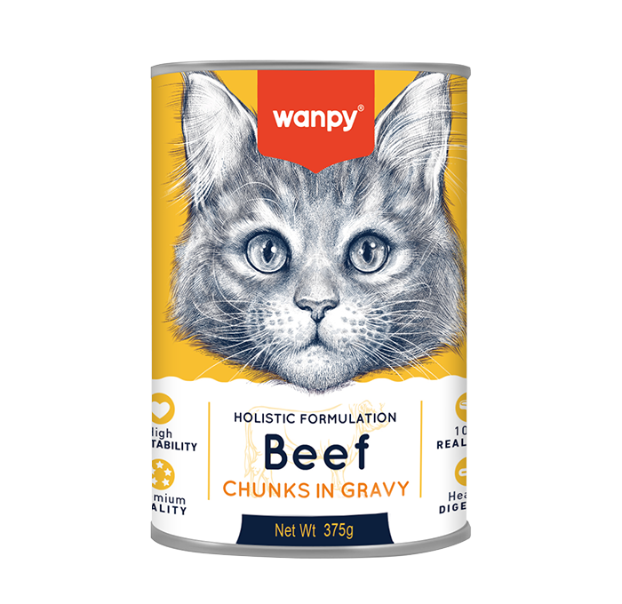 کنسرو گربه ونپی چانک در سس با طعم گوشت گاو WANPY Chunks In Gravy Beef وزن 375 گرم