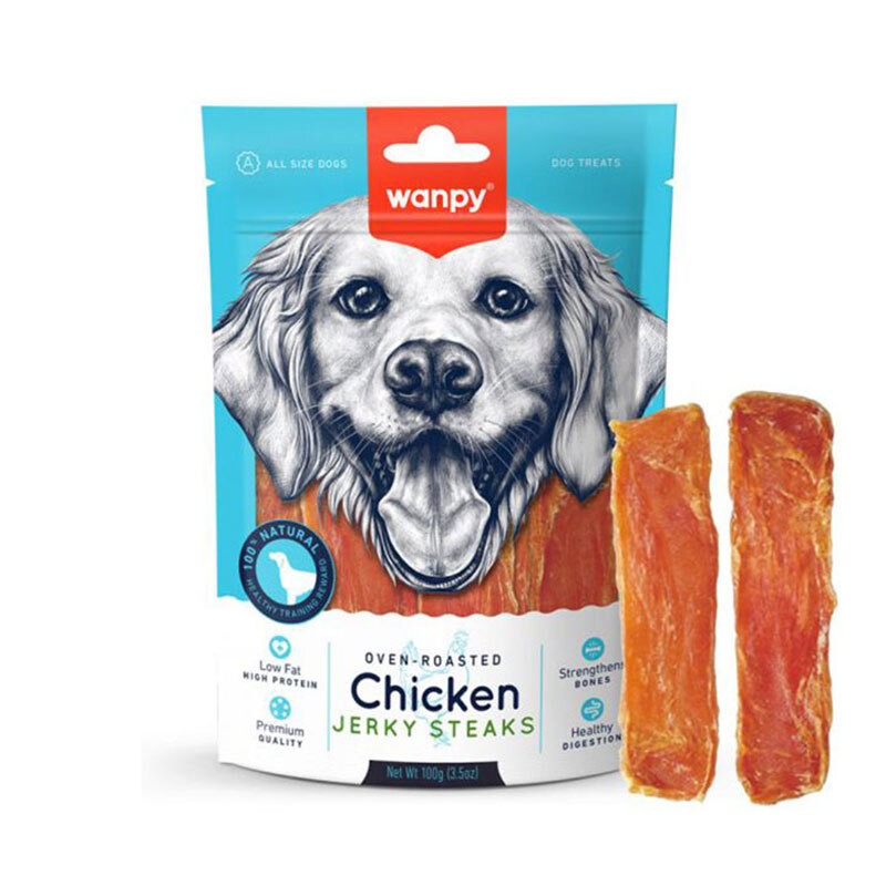  تشویقی سگ ونپی با طعم استیک مرغ Wanpy Chicken Jerky Steaks وزن 100 گرم 