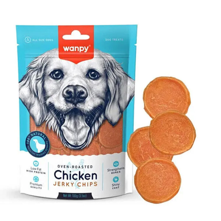 تشویقی چیپسی سگ ونپی با طعم مرغ Wanpy Chicken Jerky Chips وزن 100 گرم