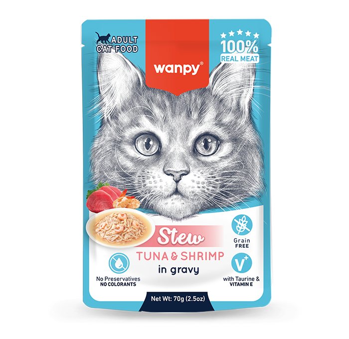 غذای مرطوب گربه ونپی مدل WANPY Stew Tuna & Shrimp For Cat وزن 70 گرم