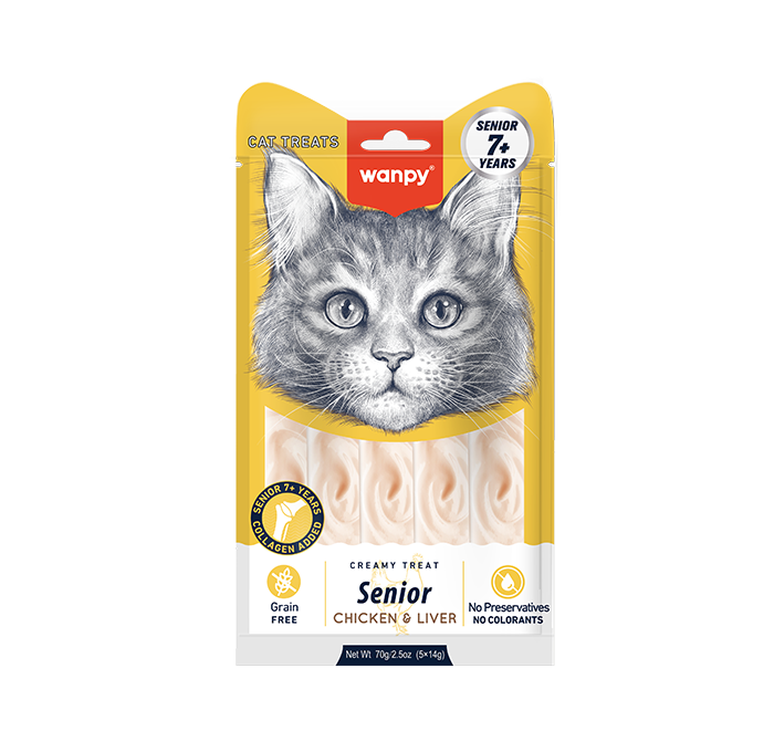 تشویقی بستنی گربه ونپی با طعم مرغ و جگر Wanpy Creamy Treat Senior وزن 70 گرم