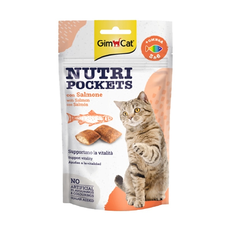 اسنک تشویقی گربه جیم کت با طعم سالمون GimCat Nutri Pockets Salmon وزن 60 گرم