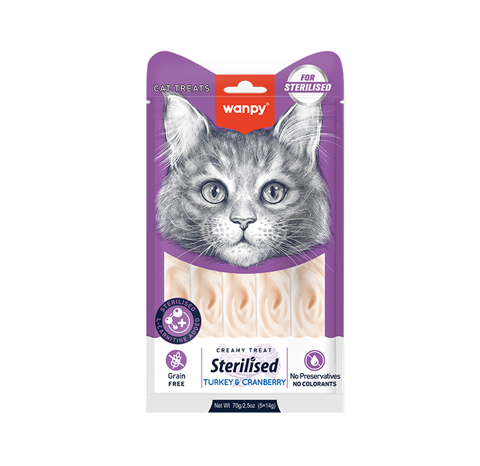  تشویقی بستنی گربه عقیم شده ونپی با طعم بوقلمون و کرنبری Wanpy Creamy Treat Sterilised وزن 70 گرم 