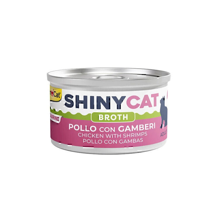 غذای مرطوب گربه جیم‌کت با طعم مرغ و میگو در آبگوشت GimCat ShinyCat in Broth وزن 70 گرم