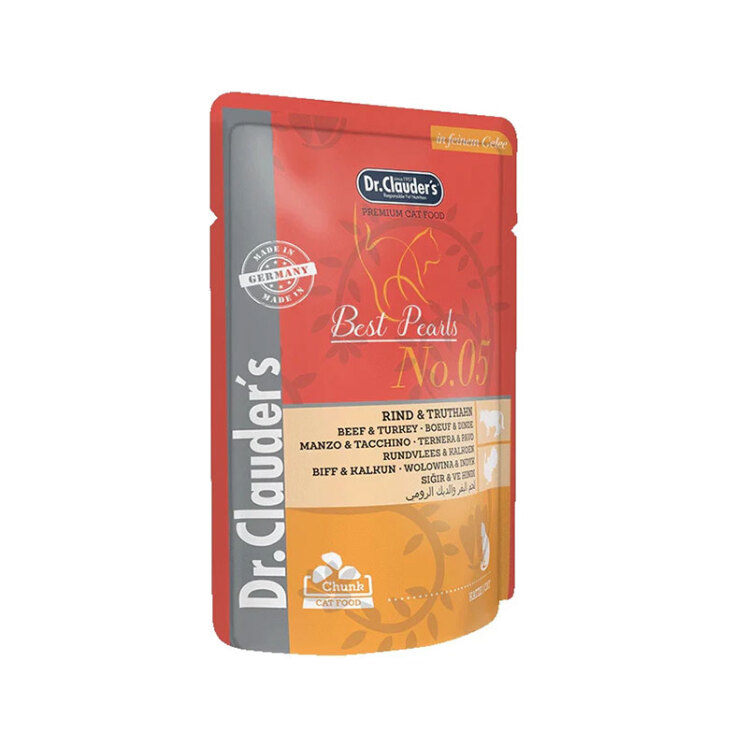 پوچ گربه دکتر کلادرز با طعم گوشت گاو و بوقلمون Dr.Clauder’s Best Pearls وزن ۱۰۰ گرم