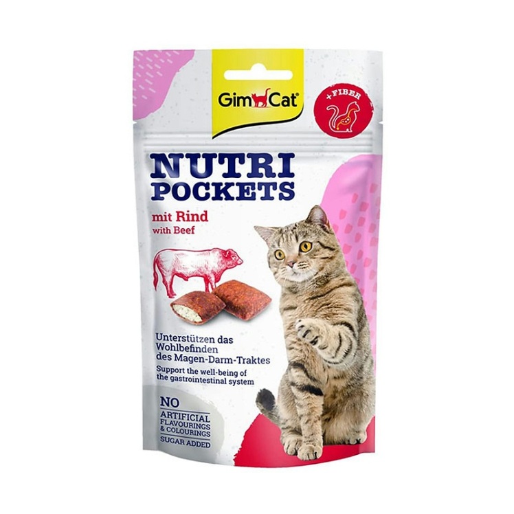 اسنک تشویقی گربه جیم کت با طعم گوشت گاو GimCat Nutri Pockets وزن 60 گرم