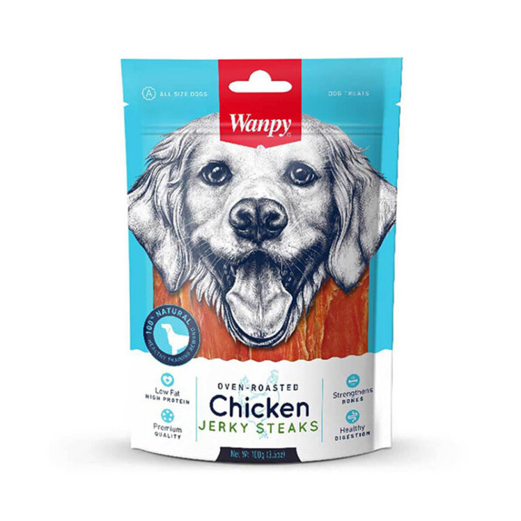 تشویقی سگ ونپی با طعم استیک مرغ Wanpy Chicken Jerky Steaks وزن 100 گرم